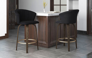 Bar Stool With Velvet Fabric & Solid Wood Legs - Black (26'' Counter Height)