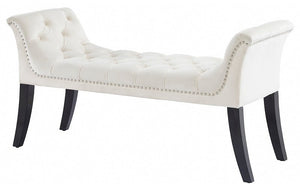 Velvet Fabric Bench with Solid Wood Legs - Black | Ivory