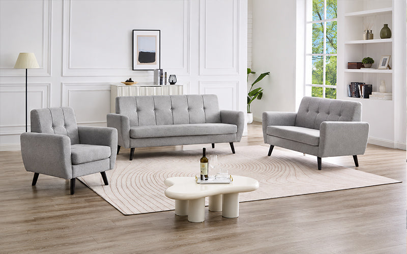 Luxury Fabric Sofa Set - 3 Piece - Grey