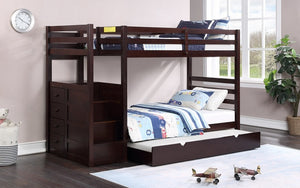 Bunk Bed - Twin over Twin with Left-Hand Staircase & Drawers Solid Wood - Espresso