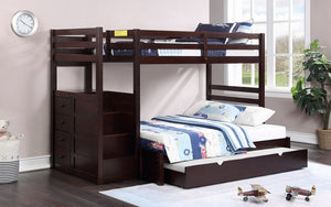 Bunk Bed - Twin over Double with Left-Hand Staircase & Drawers Solid Wood - Espresso