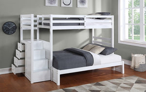 Bunk Bed - Twin over Double with Left-Hand Staircase & Drawers Solid Wood - White