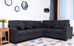 Fabric Sectional with Reversible Love Seat - Grey | Charcoal Black