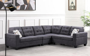 Fabric Sectional with Reversible Love Seat - Grey | Charcoal Black