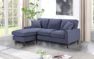 Velvet Fabric Sectional with Reversible Chaise - Grey