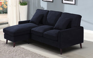 Velvet Fabric Sectional with Reversible Chaise - Black