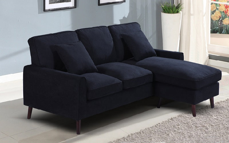 Velvet Fabric Sectional with Reversible Chaise - Black