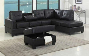 Leather Sectional Set with Reversible Chaise and Ottoman - Brown | Black