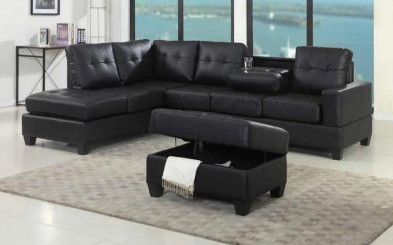 Leather Sectional Set with Reversible Chaise and Ottoman - Brown | Black