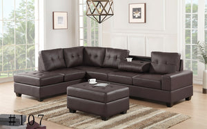 Leather Sectional Set with Reversible Chaise and Ottoman - Brown | Black