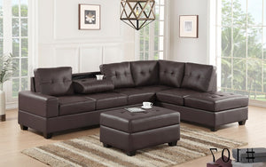 Leather Sectional Set with Reversible Chaise and Ottoman - Brown | Black