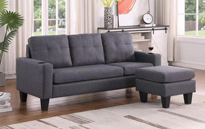 Fabric Sectional with Reversible Chaise - Grey | Black