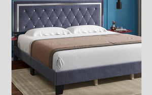 Platform Bed Velvet Fabric with Adjustable Headboard - Black | Blue