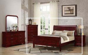 Sleigh Bed with Panel Head & Foot Board - Cherry