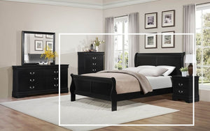 Sleigh Bed with Panel Head & Foot Board - Black