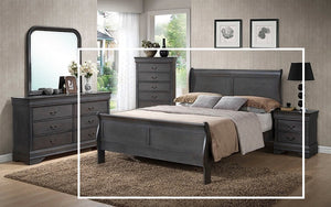 Sleigh Bed with Panel Head & Foot Board - Grey
