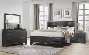 Bedroom Set with Storage Headboard Drawers & Lights 8 pc - Grey