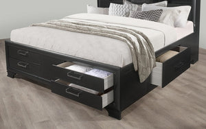 Bedroom Set with Storage Headboard Drawers & Lights 8 pc - Grey