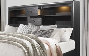 Bedroom Set with Storage Headboard Drawers & Lights 8 pc - Grey