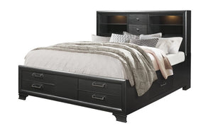 Bedroom Set with Storage Headboard Drawers & Lights 8 pc - Grey