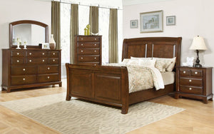 Sleigh Bedroom Set with Wood Detail 8 pc - Walnut