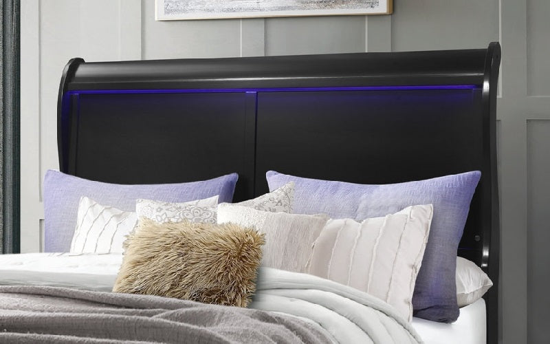 Sleigh Bedroom Set with LED Lights 8 pc - Black