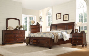 Bedroom Set with Panel Insert Design & 2 Footboard Drawers 8 pc - Dark Walnut