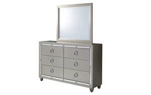 Bedroom Set with Mirror Accent Button Tufted Head & Foot Board 8 pc - Silver