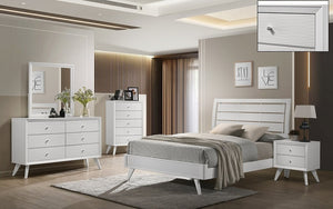 Bedroom Set with Angled Wooden Panel Headboard & Foot Board 8 pc - White