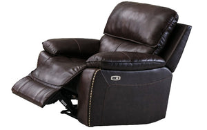 Power Recliner Set - 3 Piece with Genuine Leather Match - Brown