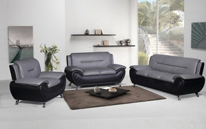 Sofa Set - 3 Piece - Black & Light Grey