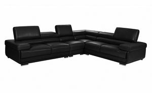 Air Leather Sectional Sofa with Adjustable Headrest - Black