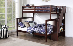 Bunk Bed - Twin over Double with Staircase, Trundle or 2 Drawers Solid Wood - Espresso