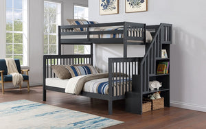 Bunk Bed - Twin over Double with Staircase, Trundle or 2 Drawers Solid Wood - Grey