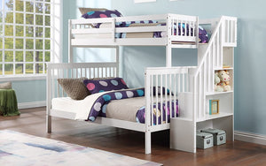 Bunk Bed - Twin over Double with Staircase, Trundle or 2 Drawers Solid Wood - White