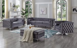 Sofa Set - 3 Piece with Velvet Fabric - Grey