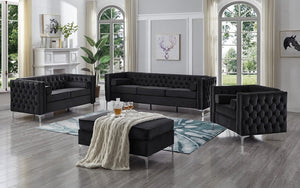 Sofa Set - 3 Piece with Velvet Fabric - Black