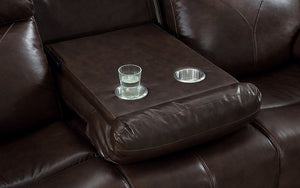 Power Recliner Set - 3 Piece with Genuine Leather - Brown