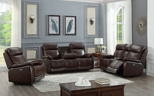 Power Recliner Set - 3 Piece with Genuine Leather - Brown
