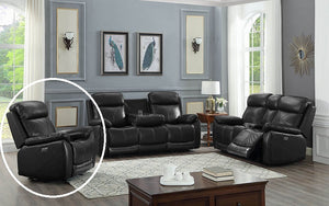 Power Recliner Set - 3 Piece with Genuine Leather - Black