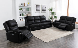 Power Recliner Set - 3 Piece with Air Gel Leather - Black