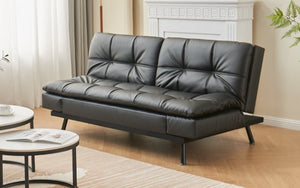 Leather Sofa Bed with Split Back & Steel Legs - Black