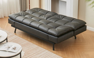 Leather Sofa Bed with Split Back & Steel Legs - Black