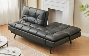 Leather Sofa Bed with Split Back & Steel Legs - Black