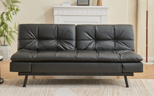 Leather Sofa Bed with Split Back & Steel Legs - Black