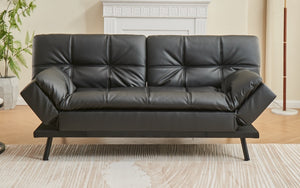 Leather Sofa Bed with Split Back & Steel Legs - Black