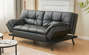 Leather Sofa Bed with Split Back & Steel Legs - Black