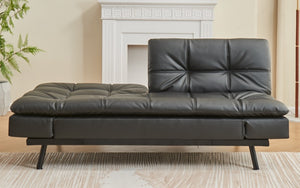 Leather Sofa Bed with Split Back & Steel Legs - Black