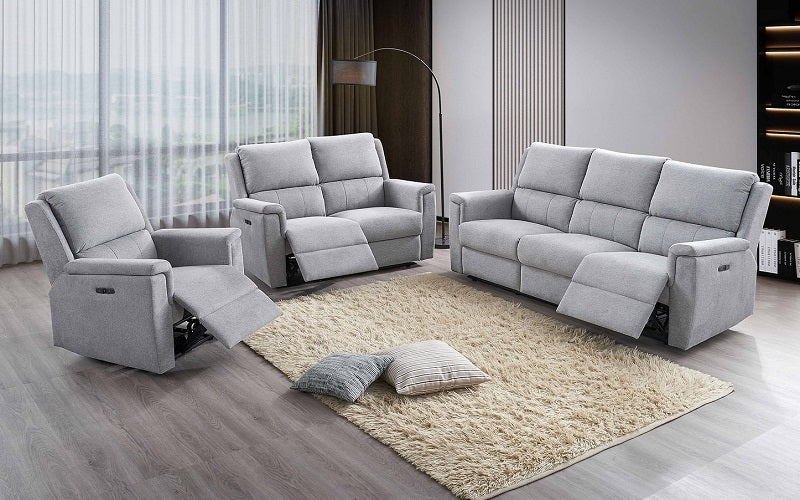Power Recliner Set - 3 Piece with Soft-Touch Fabric - Grey