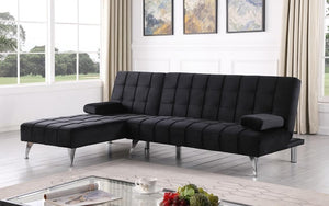 Velvet Fabric Sectional Sofa Bed with Reversible Chaise - Black